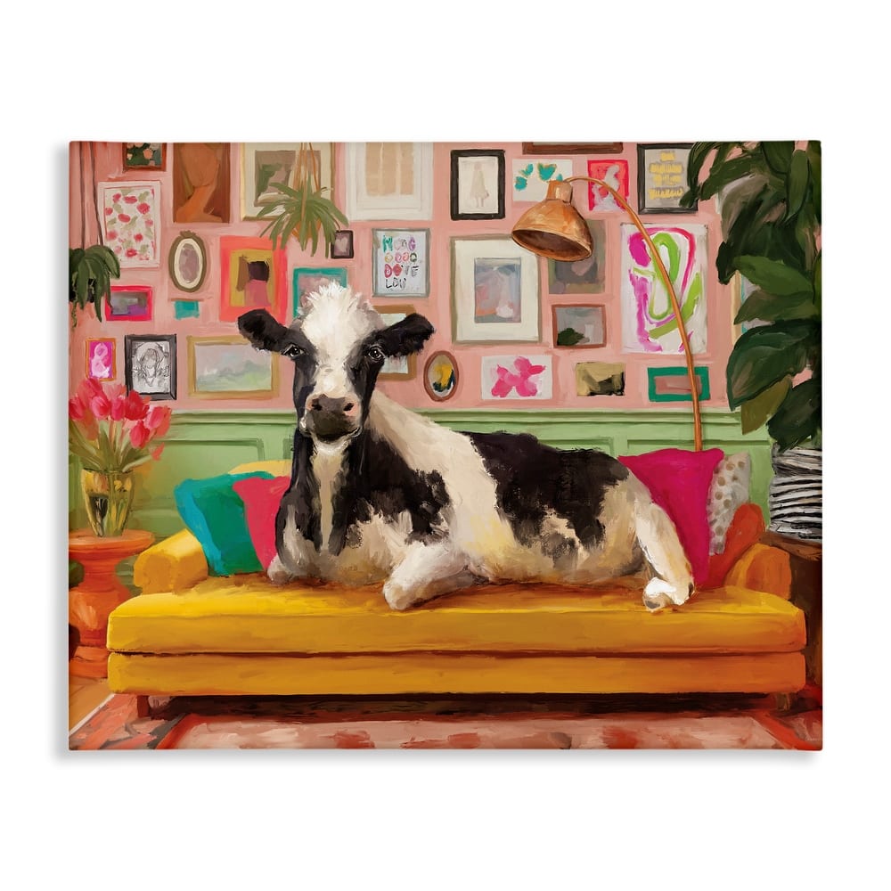 Stupell Cow in Whimsical Maximalist House Canvas Wall Art Design By Kamdon Kreations