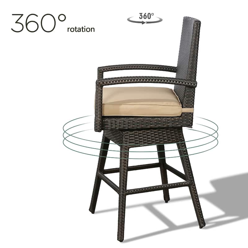 Outdoor Bar Height Stools, All-Weather Swivel Bar Stool with Cushion