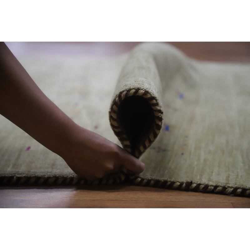 Hand Knotted Oriental 100% Wool Carpet Tribal Animal Pictorial Green Gabbeh Area Rug - 7' 8'' X 4' 11''