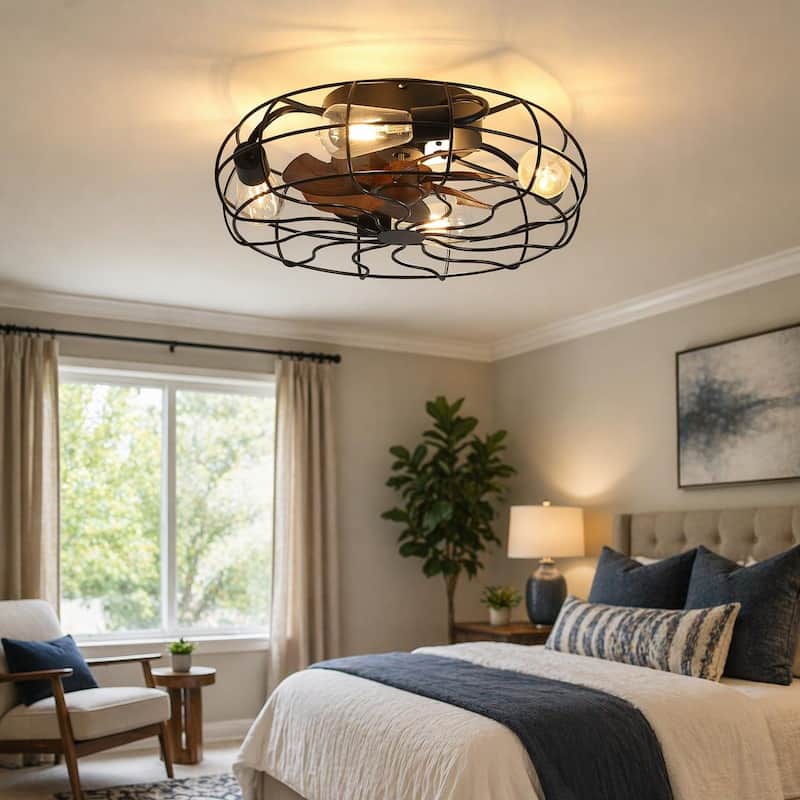 18.5"/23.6" Farmhouse Industrial Enclosed Caged Ceiling Fan with Light & Remote