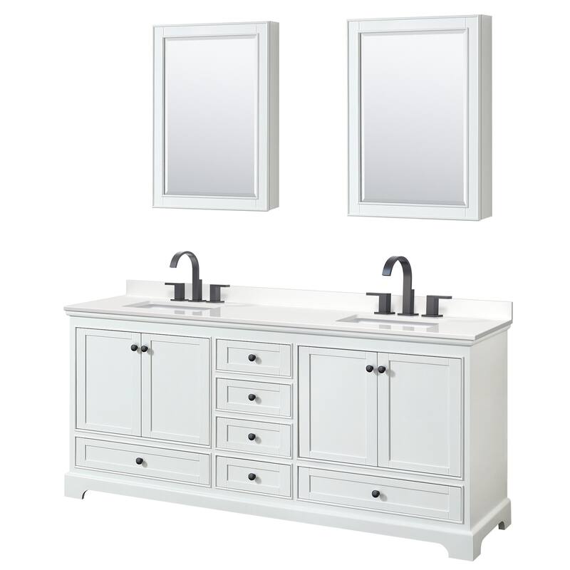 Wyndham Collection WCS202080D-QTZ-US3MED Deborah 80" Free Standing - White / White Quartz Top / Matte Black Hardware