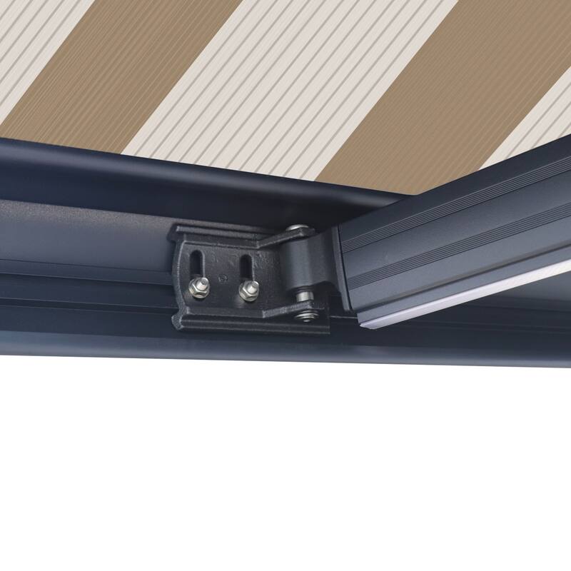 Italian Full Cassette Motorized Patio Awning with App and Remote Control - Beige/Bianco Striped - 16 x 10 Feet