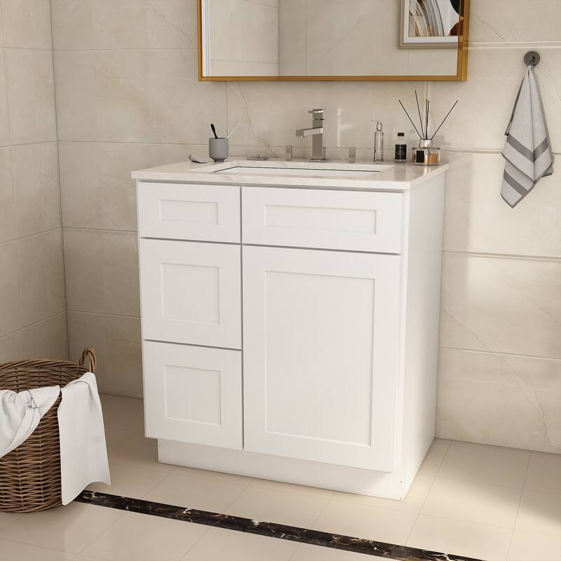 30-inch Bathroom Cabinet with Soft-Close Doors, Versatile Storage, and Waterproof MDF - 30 in ,White ,Plywood ,left door - White