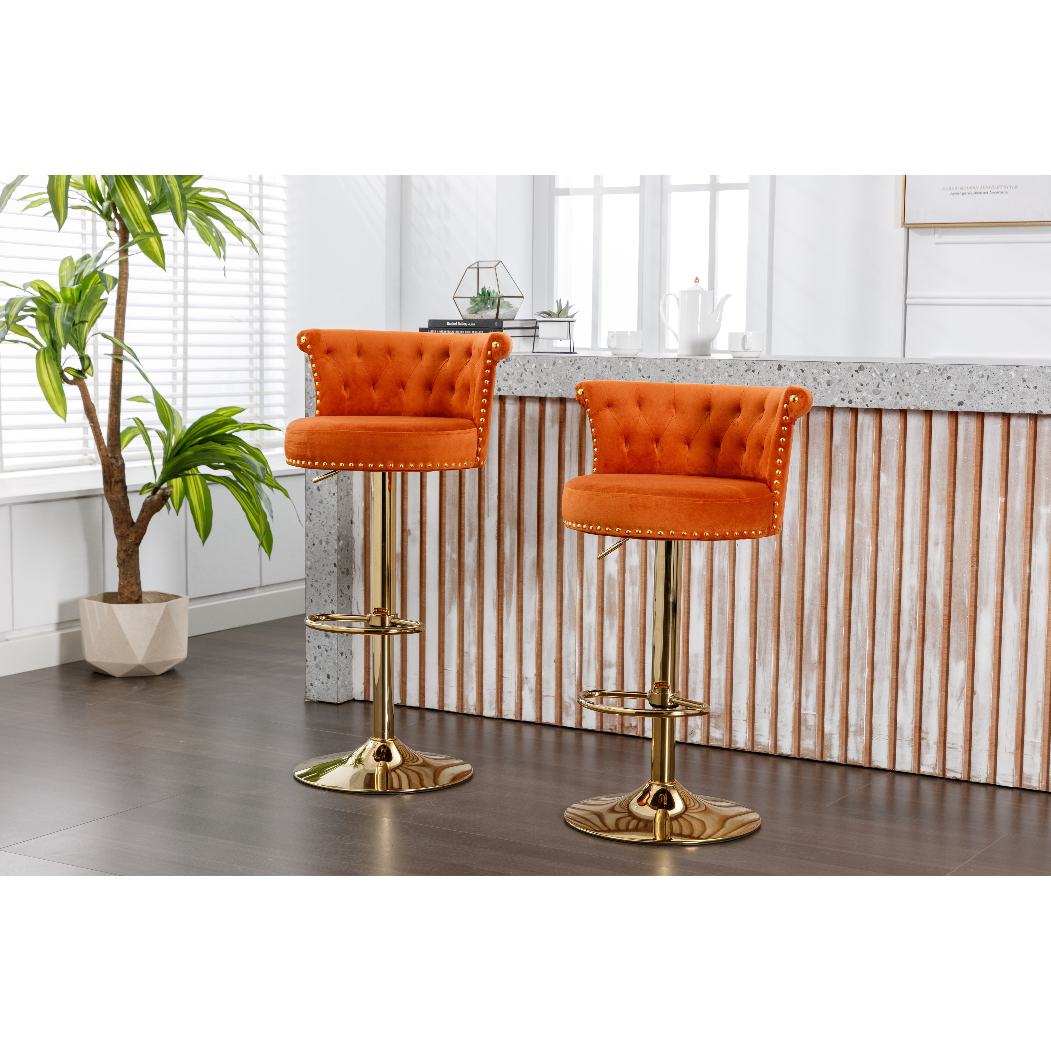 Velvet Swivel Bar Stools Set of 2 Adjustable Counter Height Chairs
