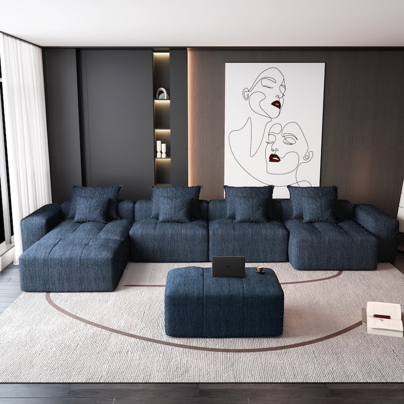 Modern Oversized Modular Sectional Sofa,Sparkling Chenille Fabric Soft Cushion Sofa with 8 Pillows