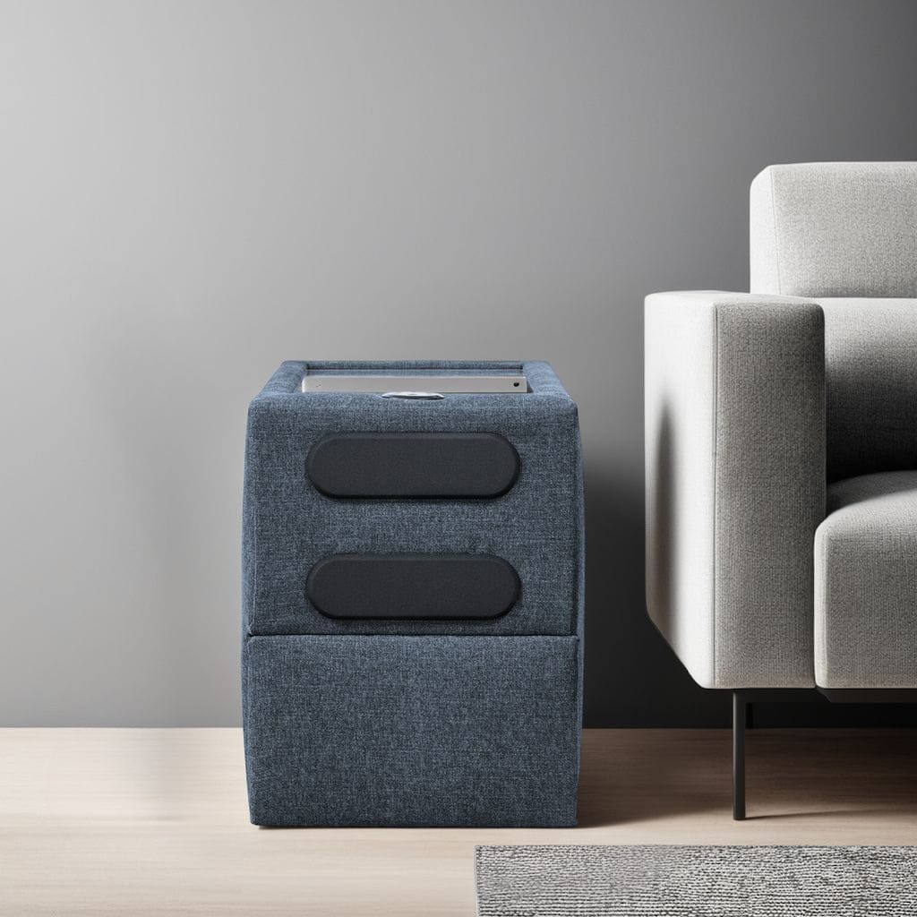 Meso Modular Console Side Table, Audio System Ink Blue Nuvella 37 Inch