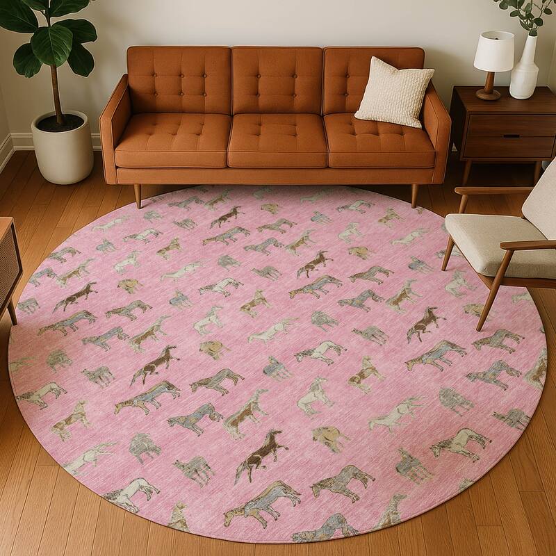Machine Washable Indoor/ Outdoor Horses Chantille Rug