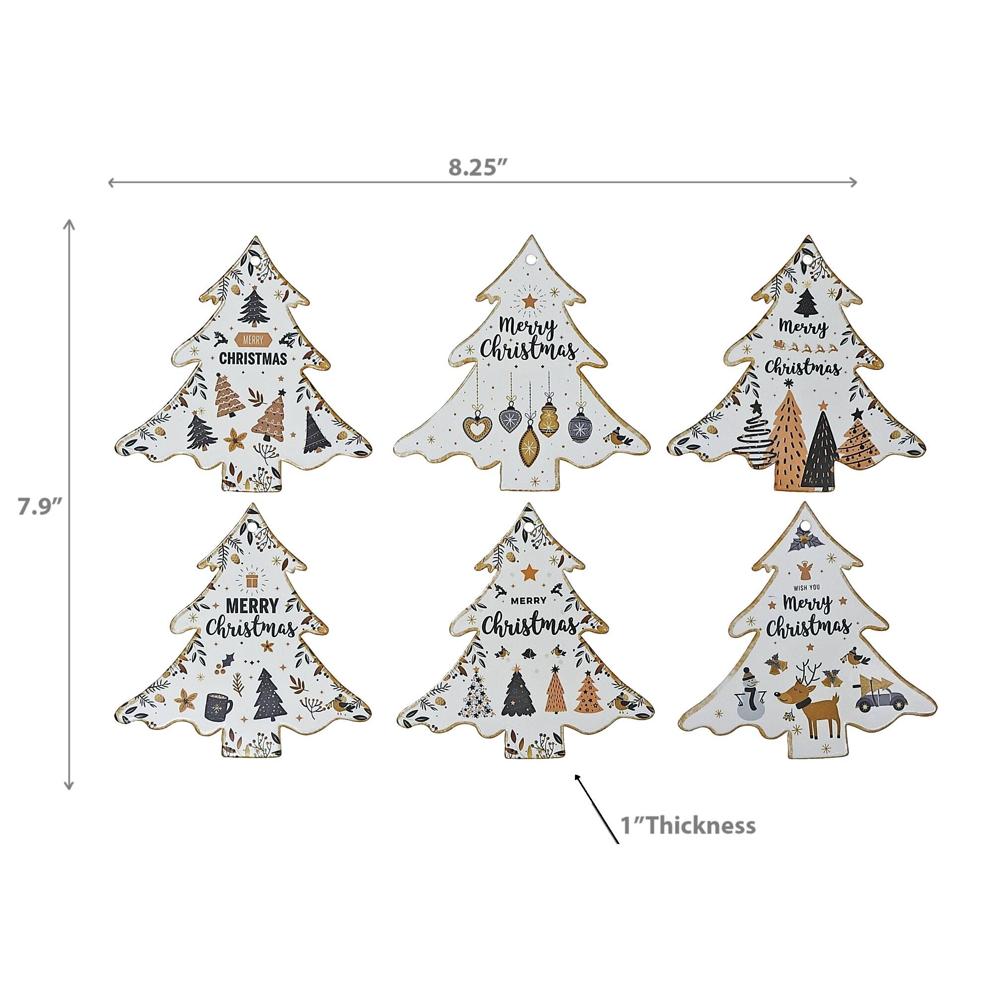Christmas Ceramic Tree Shape Trivet Merry Christmas Set of 6 Bed