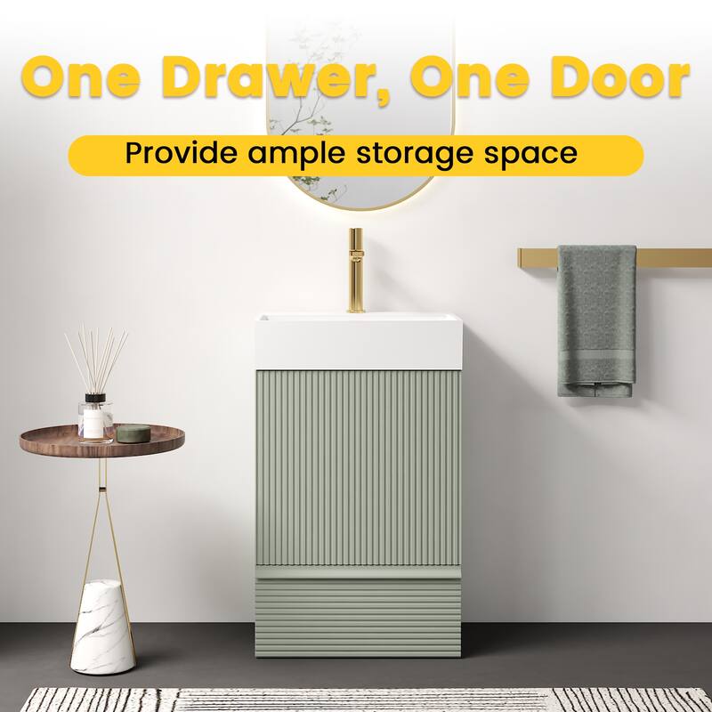 20" Striped Bathroom Vanity with White Ceramic Sink, Freestanding Bathroom Cabinet for Modern Bathroom