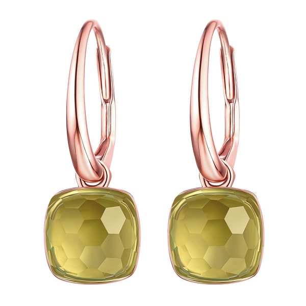 Vedantti Mini Honeycomb Cut Green Amethyst Gemstone Accomplisher Leverback Earring