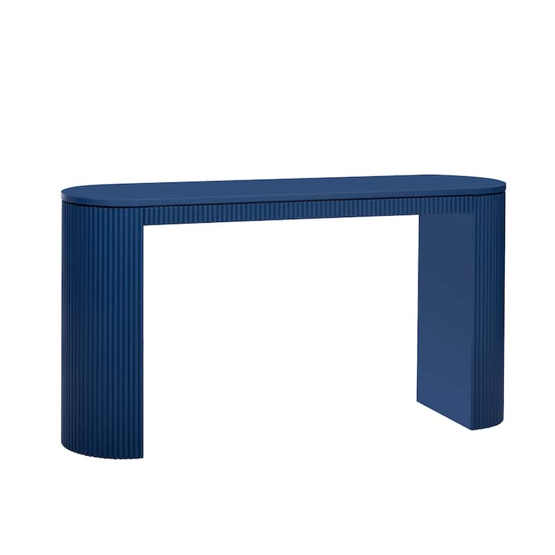 Curved Design Console Table with Unique Vertical Stripe Design - Navy