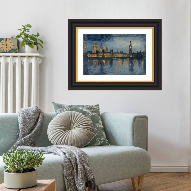 Cityscape at Night by Tradelink inhouse artist Wood Framed Wall Art Print - Sierra Black Brown