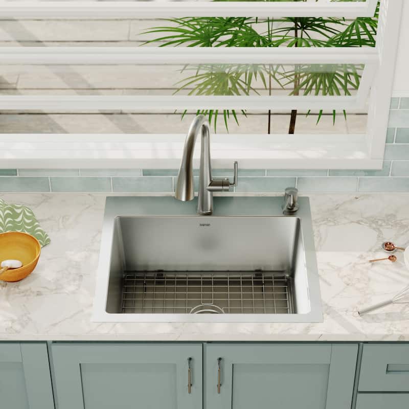Karran Top Mount Stainless Steel 25 in. 16-Gauge Drop-In Single Bowl Kitchen Sink Kit