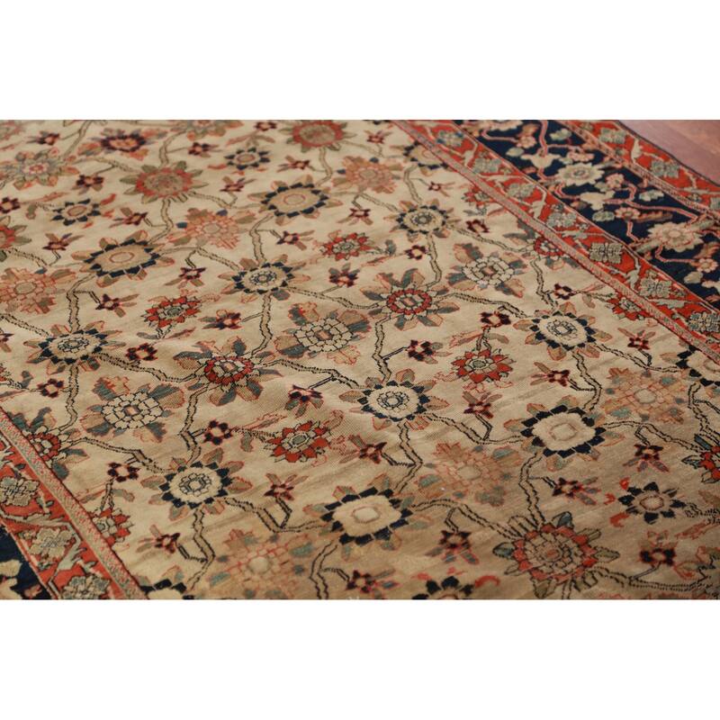 Pre-1900 Antique Vegetable Dye Sarouk Farahan Persian Handmade Carpet - 4'2"x 6'10"