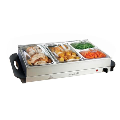MegaChef Buffet Server & Food Warmer Tray Holder with Four Sections