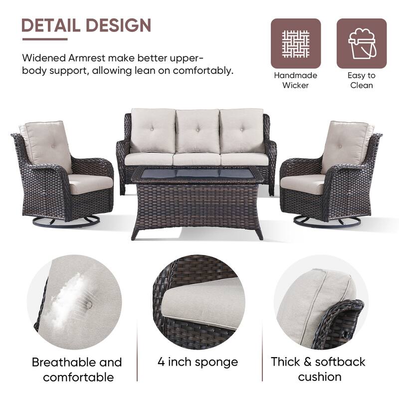 Patio Sofa with Swivel Rocking Chair