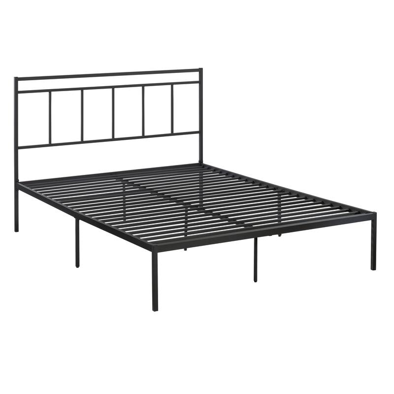 Metal Platform Bed With Headboard, Black - Queen