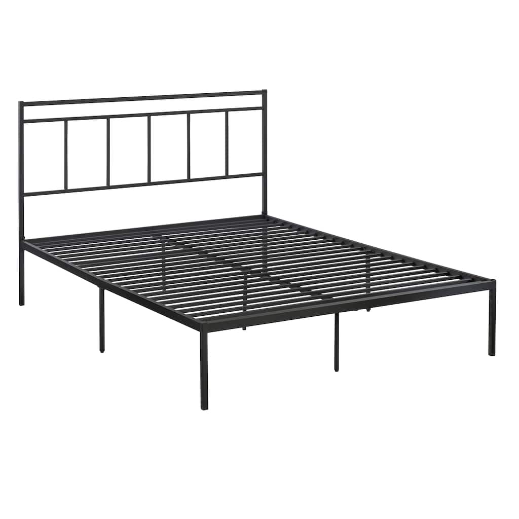 Metal Platform Bed With Headboard, Black