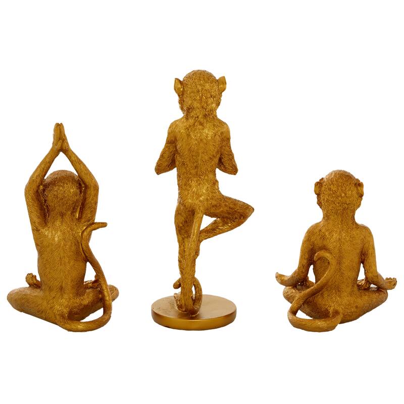 Gold Polystone Monkey Sculpture (Set of 3) - S/3 6.75", 9", 11.25"H