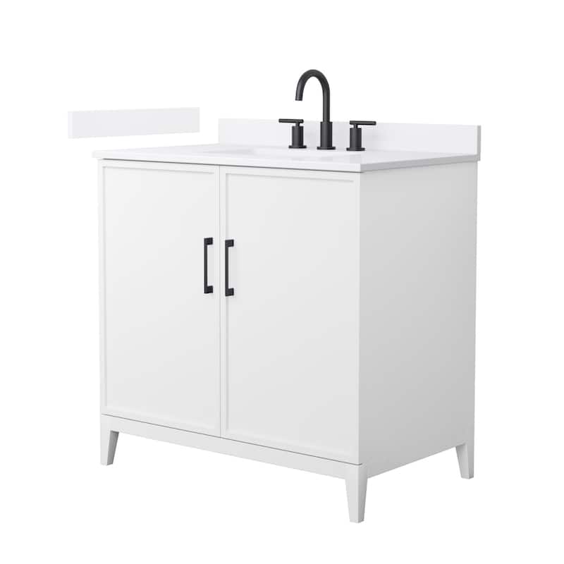Wyndham Collection WCH717136S-QTZ-US3MXX Elan 36" Free Standing Single - White / White Quartz Top / Matte Black Hardware