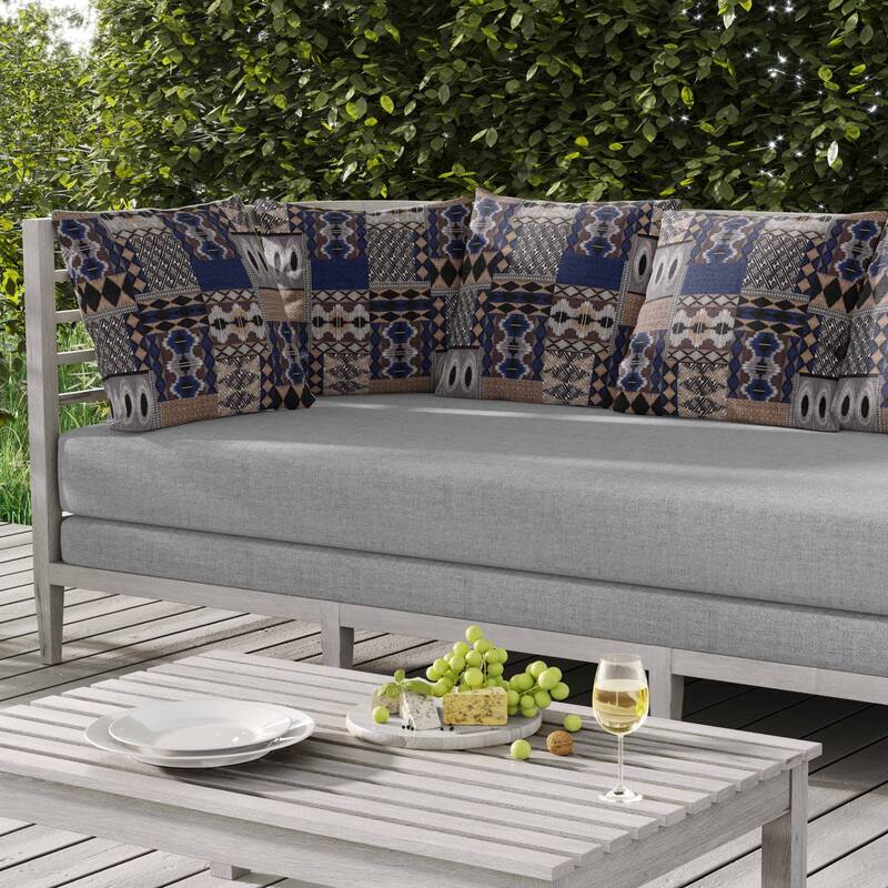 Patched Perfection Indoor/Outdoor Reversible Throw Pillow Blue and Beige