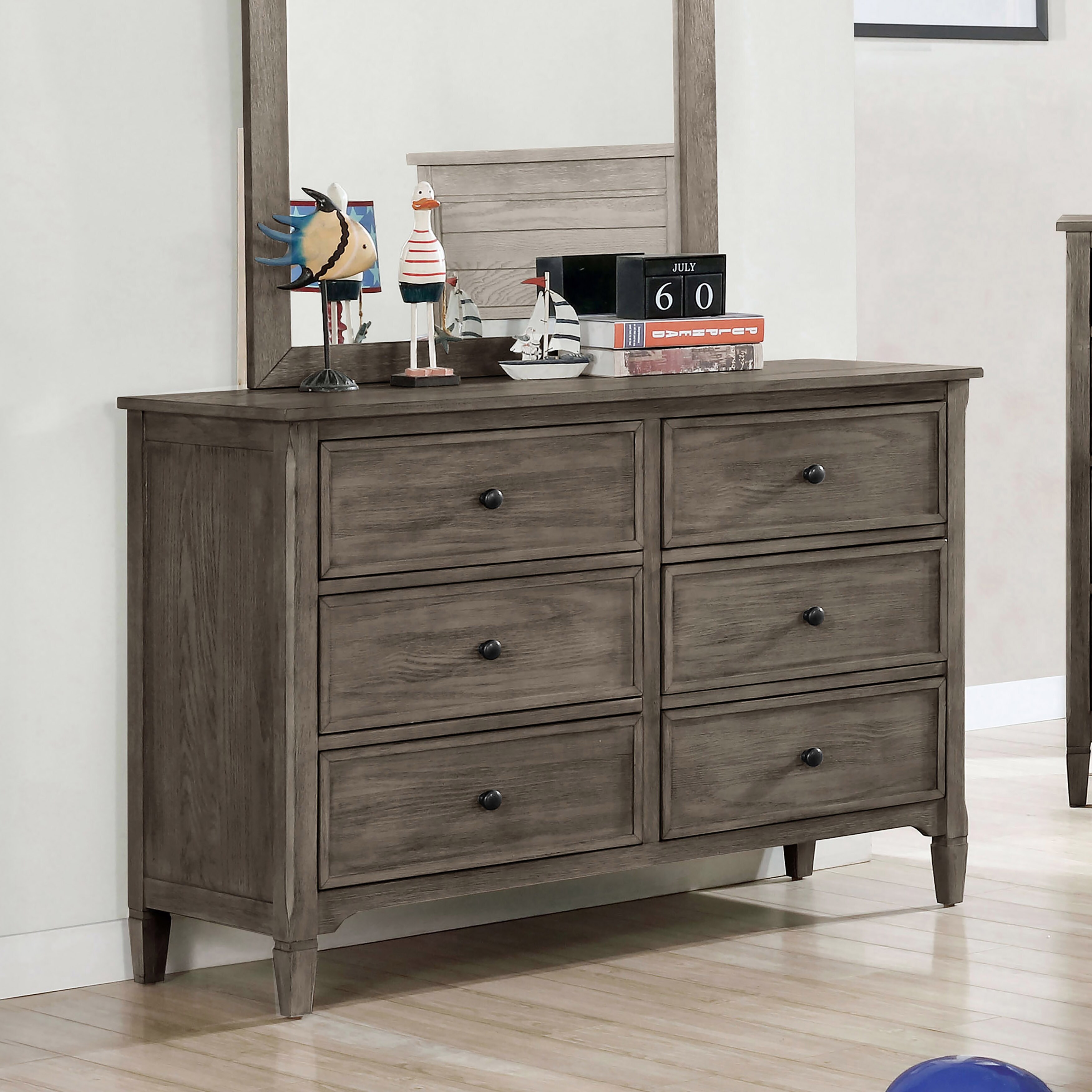 slim fit dress slacks Floren Contemporary Weathered Gray Wood 6-Drawer Dresser with Mirror –  Roundhill Furniture main image 0