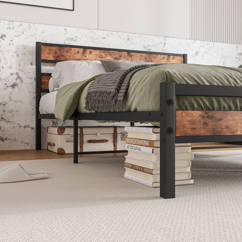 Rustic Vintage Wooden Platform Bed Frame