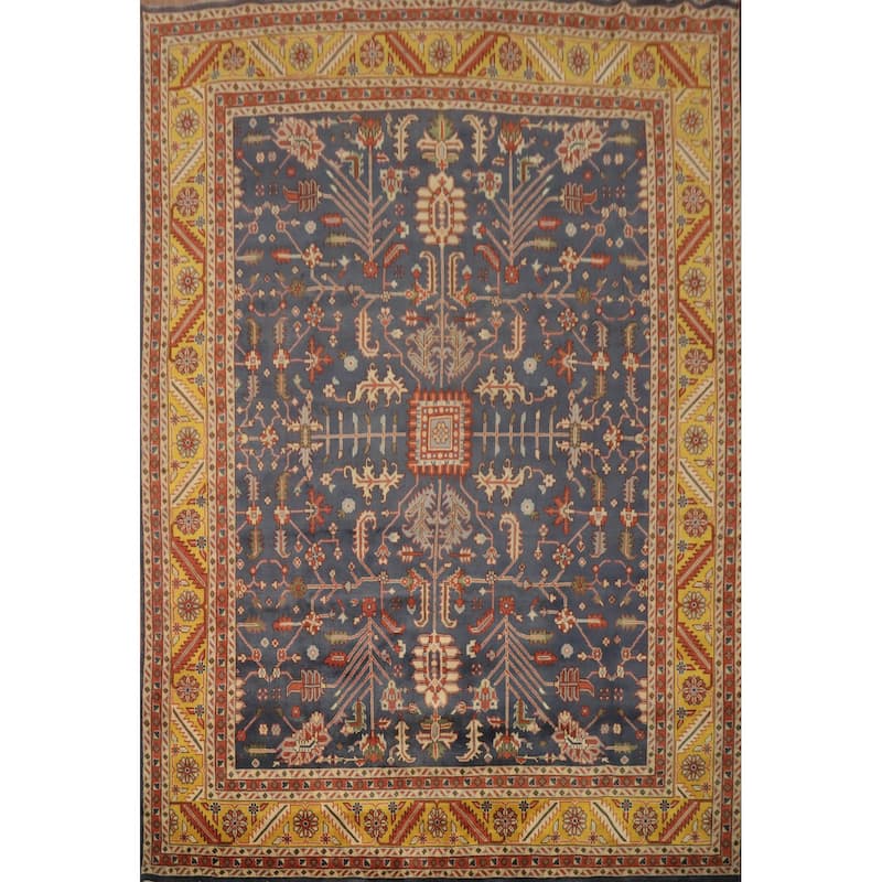 Hand Knotted Oriental 100% Wool Carpet Transitional All-Over Navy Blue & Blues Oushak Area Rug - 14' 11'' X 12' 0''