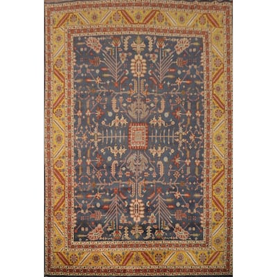 Hand Knotted Oriental 100% Wool Carpet Transitional All-Over Navy Blue & Blues Oushak Area Rug - 14' 11'' X 12' 0''