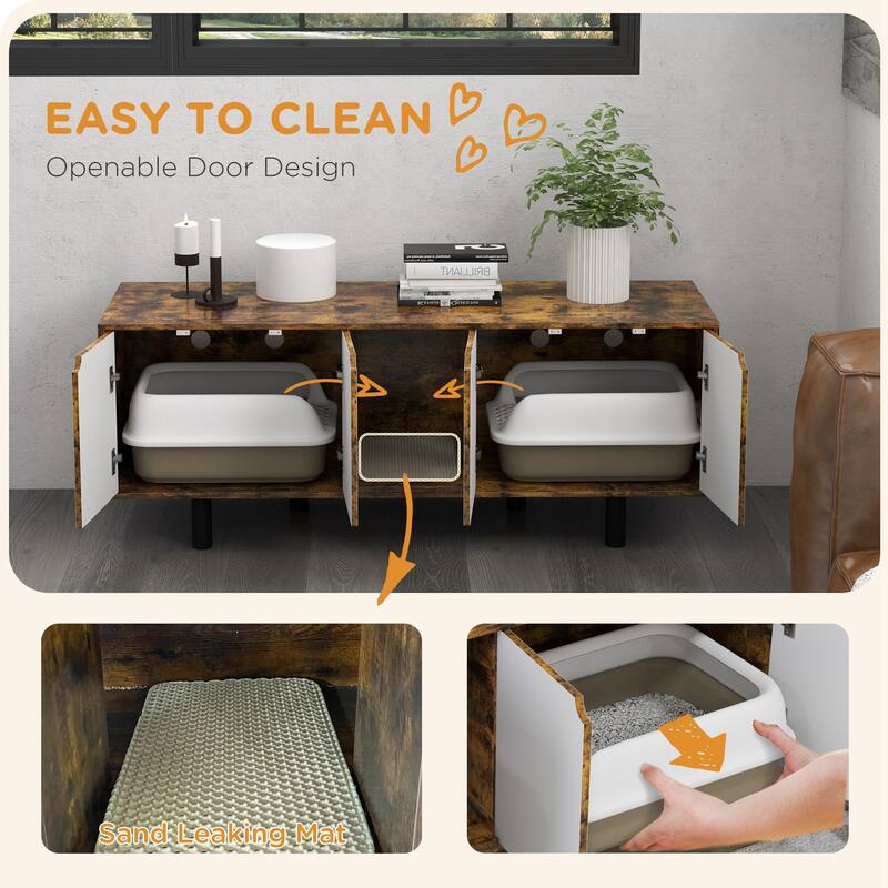 Litter Box Furniture TV Stand with 2 Cabinets