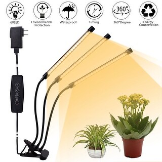 30W Triple Tube LED Plant Growth Lamp with Desk Clip Timer Adjustable Grow Light 