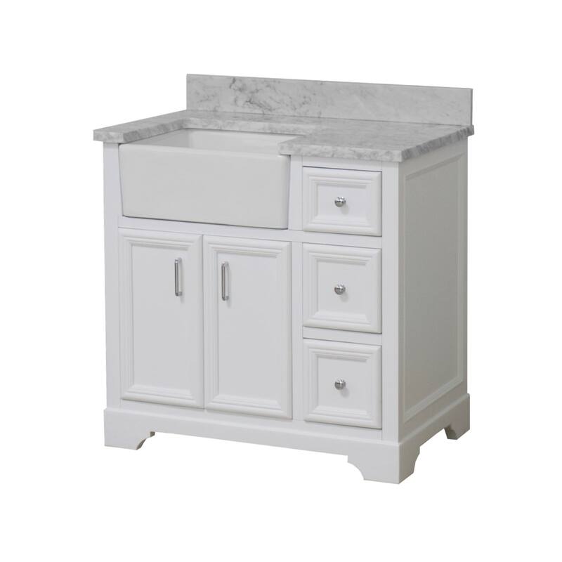 KitchenBathCollection Zelda 36" Farmhouse Bathroom Vanity with Carrara Marble Top