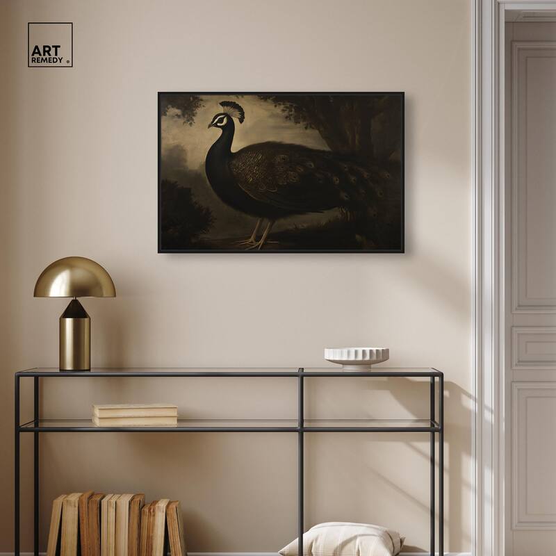 Peacock in Monotone Canvas by Art Remedy