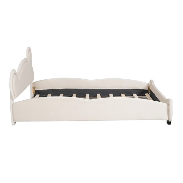 Queen Size Velvet Platform Bed with Bear-Shaped Headboard