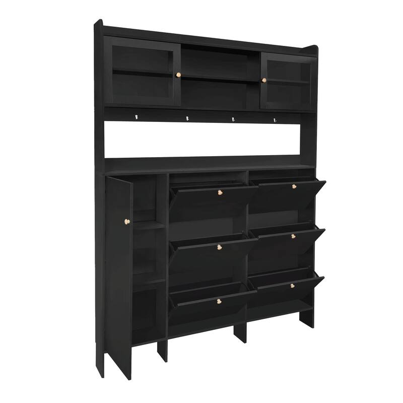 Multifunctional Shoe Cabinet with Storage Shelf & 6 Flip Drawers