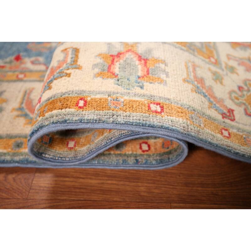 Blue Kazak Oriental Accent Rug Handmade Floral Wool Carpet - 3'3" x 4'11"