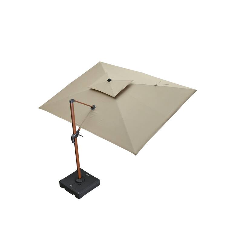 PURPLE LEAF 09x12/10x13 ft Rectangular Sunbrella Patio Cantilever Umbrella with Base - Khaki/09x12ft/Wood