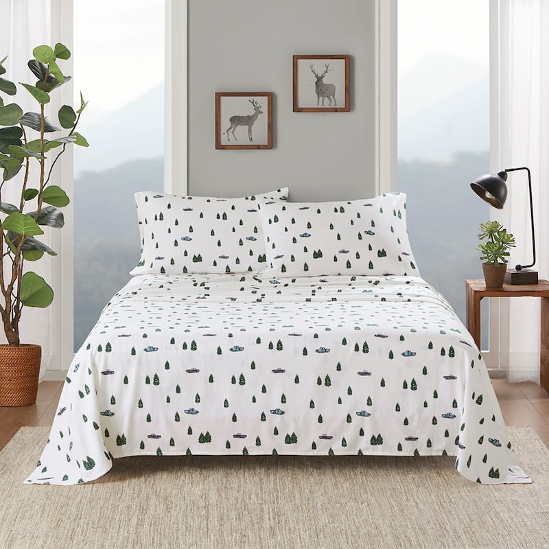 Woolrich Cotton Flannel Sheet Set - Twin - Green Trees & Trucks