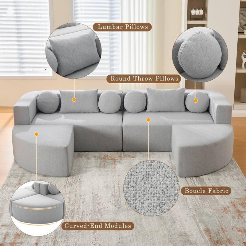 114.9" Free-combined Modular Sectional Sofa Bed with Deep Seating and Curved Design