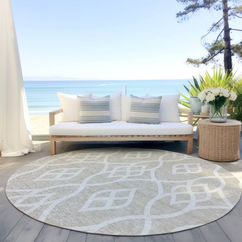 Machine Washable Indoor/ Outdoor Chantille Modern Trellis Rug - Beige - 8' x 8'
