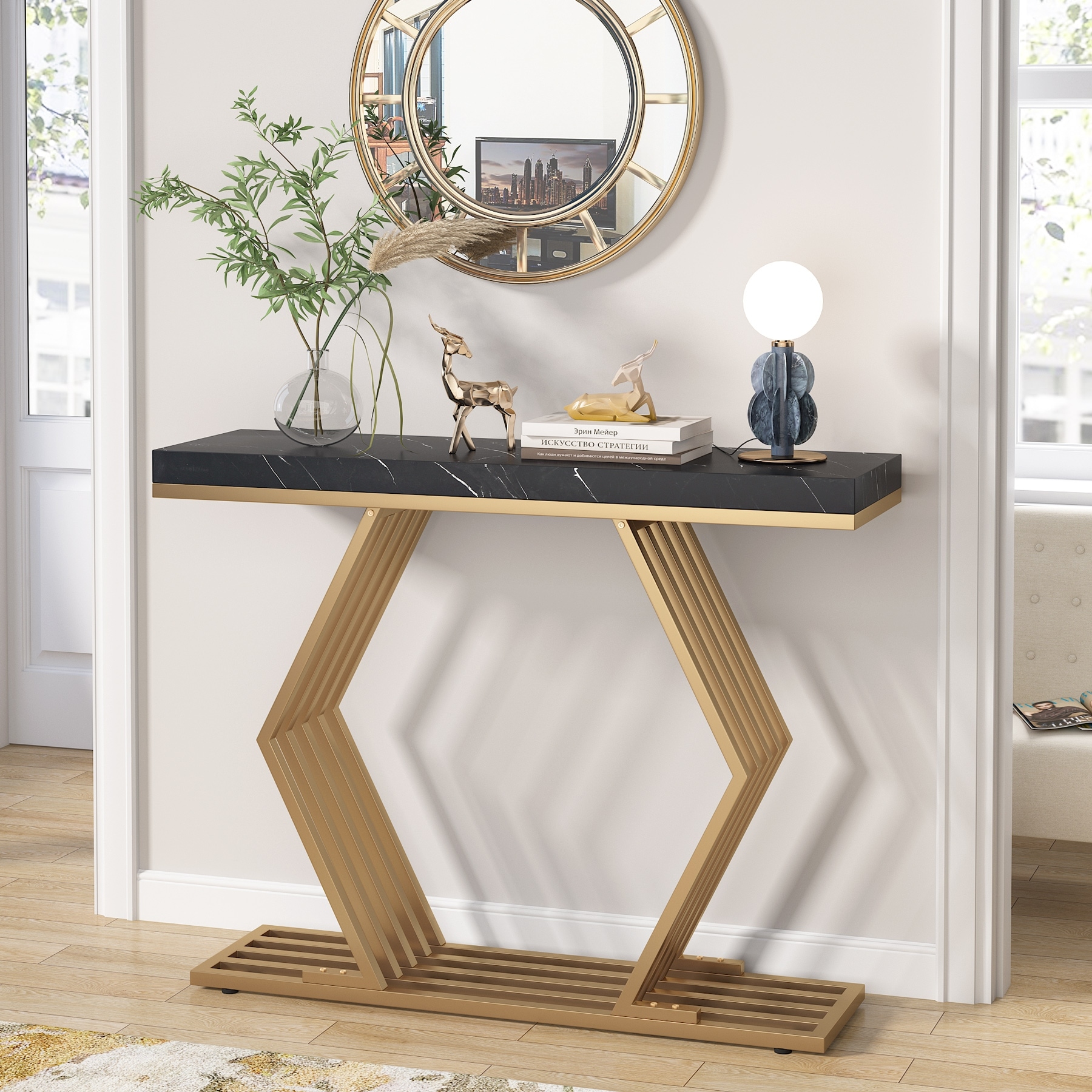 Tribesigns 42 inches Modern Gold Console Table with Geometric Metal Base -  On Sale - Bed Bath & Beyond - 36184875