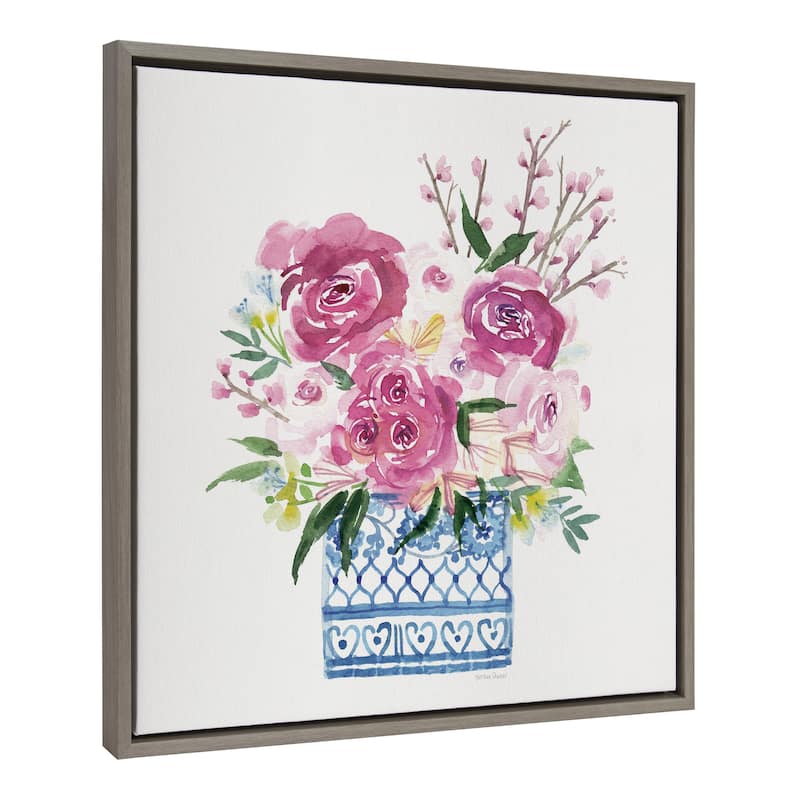 Kate and Laurel Sylvie Blooms Framed Canvas by Patricia Shaw - 22x22 - Plastic - Grey