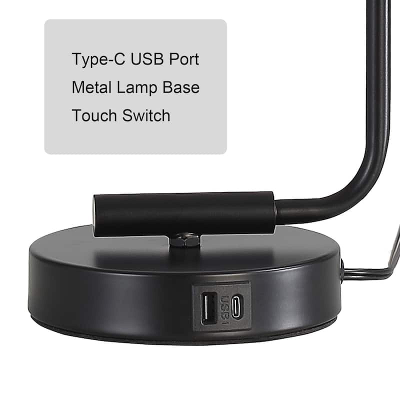 Sofuor Set of 2 Touch Control Table Lamps with Type-C and USB port 3-Way Dimmable Black , Glass Shade & 2 LED Bulbs Included