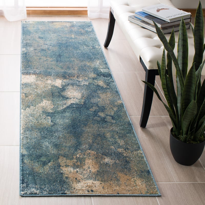 SAFAVIEH Constellation Vintage Kosa Watercolor Viscose Rug - 2'2" x 8' Runner - Light Blue/Multi