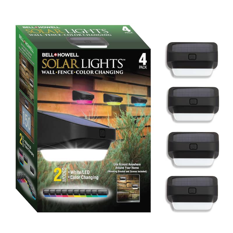 Bell + Howell Color Changing Solar Deck Fence Lights For Patio, Stairs, Pathways, and More - 4 Pack - Multi