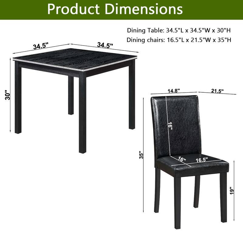 Elegant 5-Piece Wooden Dining Table Set with Square Table, Upholstered Chairs, and Crystal Accents for Dining Rooms