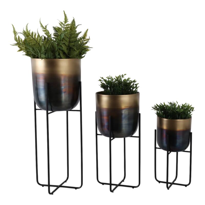 Metal Planters on Stands Modern Design (Set of 3) - 7/9/10" Gold - 9.75" x 9.75" x 27"