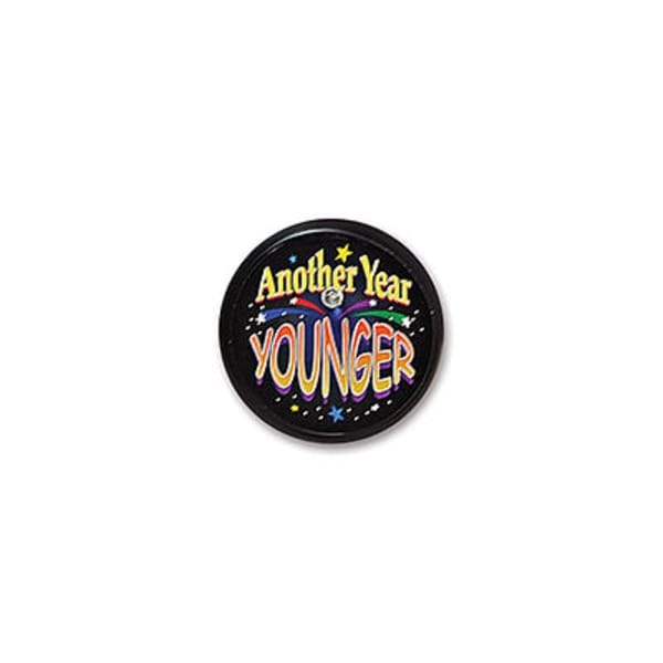 Pack of 6 Black "Another Year Younger" Birthday Celebration Blinking Buttons 2" - N/A