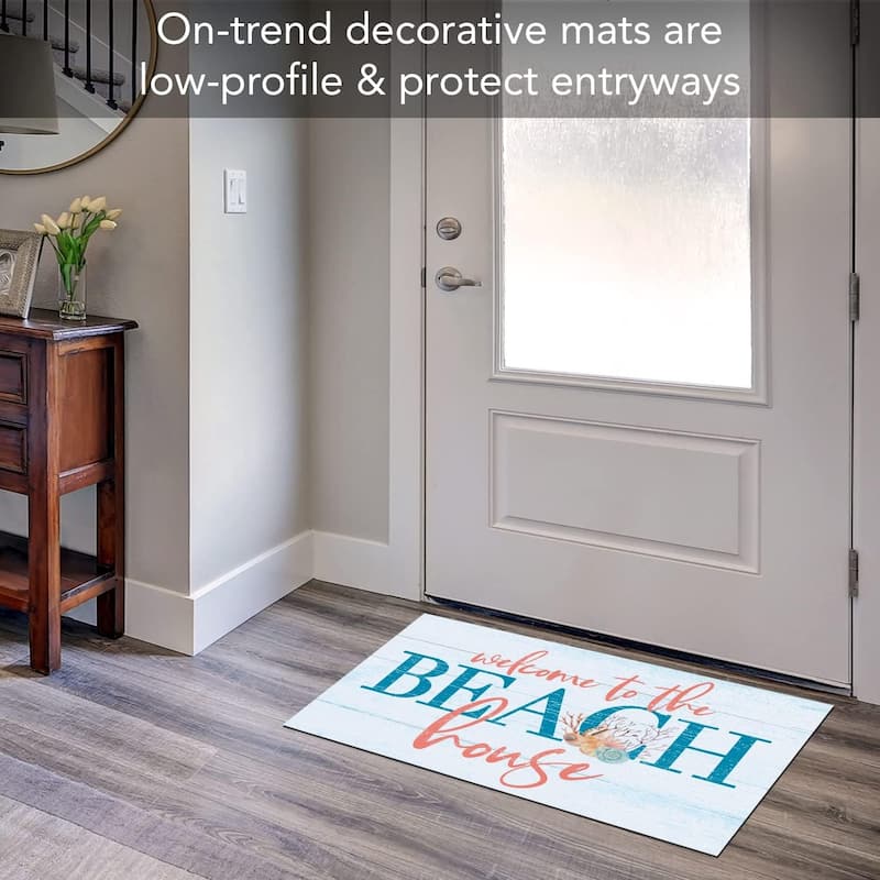 Beach House Welcome Indoor/Outdoor Entryway Floor Mat Manufactured in The USA, Non-Skid Rubber Backing, 29.5" by 17.75"