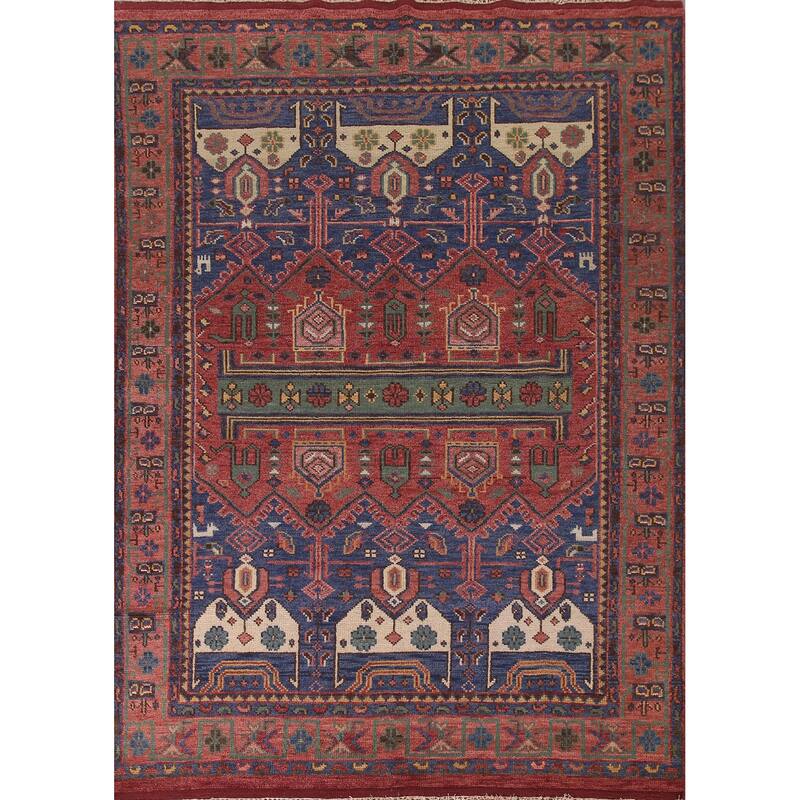 Geometric Orange Sirjan Area Rug Handmade Oriental Wool Carpet - 7'9"x 9'10"